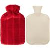 imageHomeTop Premium Classic Rubber Hot Water Bottle and Luxurious Faux Fur Plush Fleece Cover wPom Pom Decor BeigeRedWhite