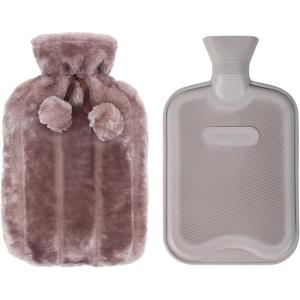 imageHomeTop Premium Classic Rubber Hot Water Bottle and Luxurious Faux Fur Plush Fleece Cover wPom Pom Decor BeigeNude PinkGray