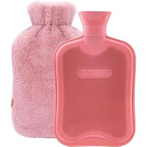 imageHomeTop Premium Classic Rubber Hot Water Bottle and Luxurious Faux Fur Plush Fleece Cover wPom Pom Decor BeigePink