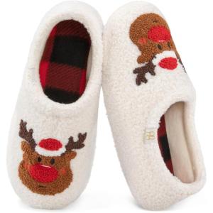 imageHomeTop Womens Fuzzy Curly Fur Memory Foam Loafer Slippers with Polar Fleece LiningXmas Reindeer
