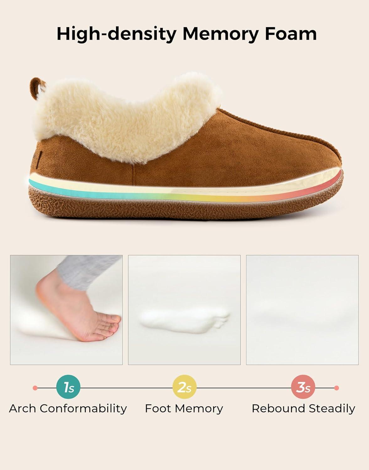 imageHomeTop Womens Closedback Slippers Faux Wool Warm Nonslip Outdoor Indoor House Shoes with Fuzzy CollarChestnut