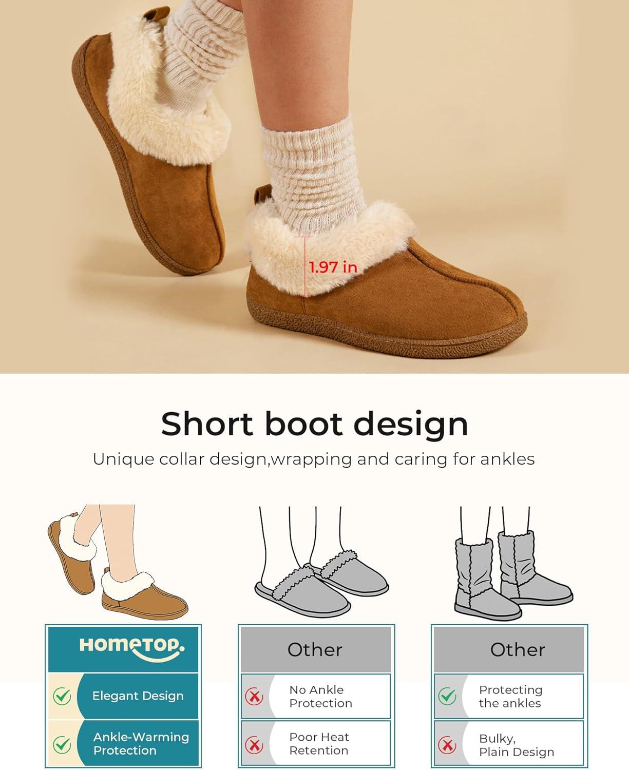 imageHomeTop Womens Closedback Slippers Faux Wool Warm Nonslip Outdoor Indoor House Shoes with Fuzzy CollarChestnut