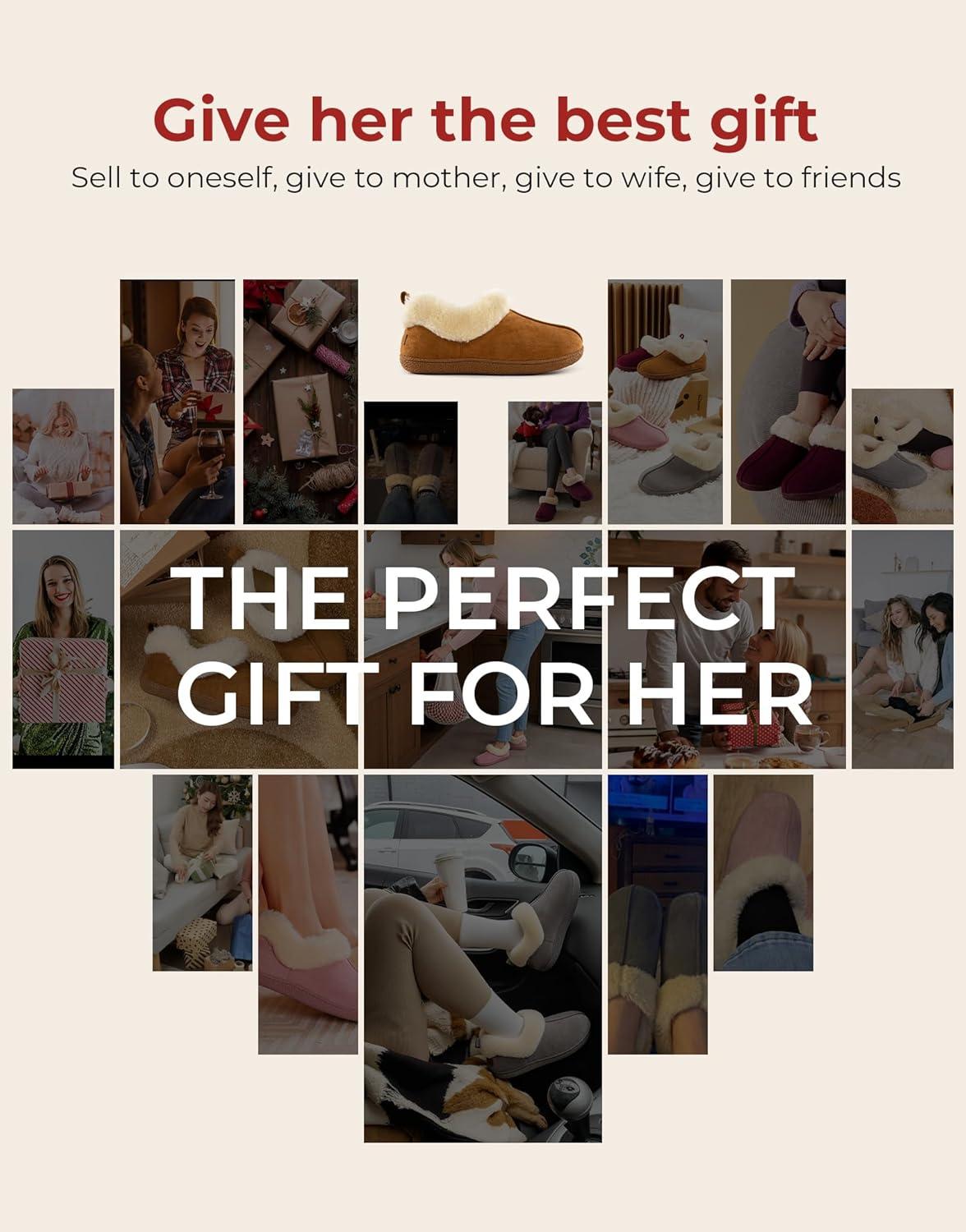 imageHomeTop Womens Closedback Slippers Faux Wool Warm Nonslip Outdoor Indoor House Shoes with Fuzzy CollarChestnut