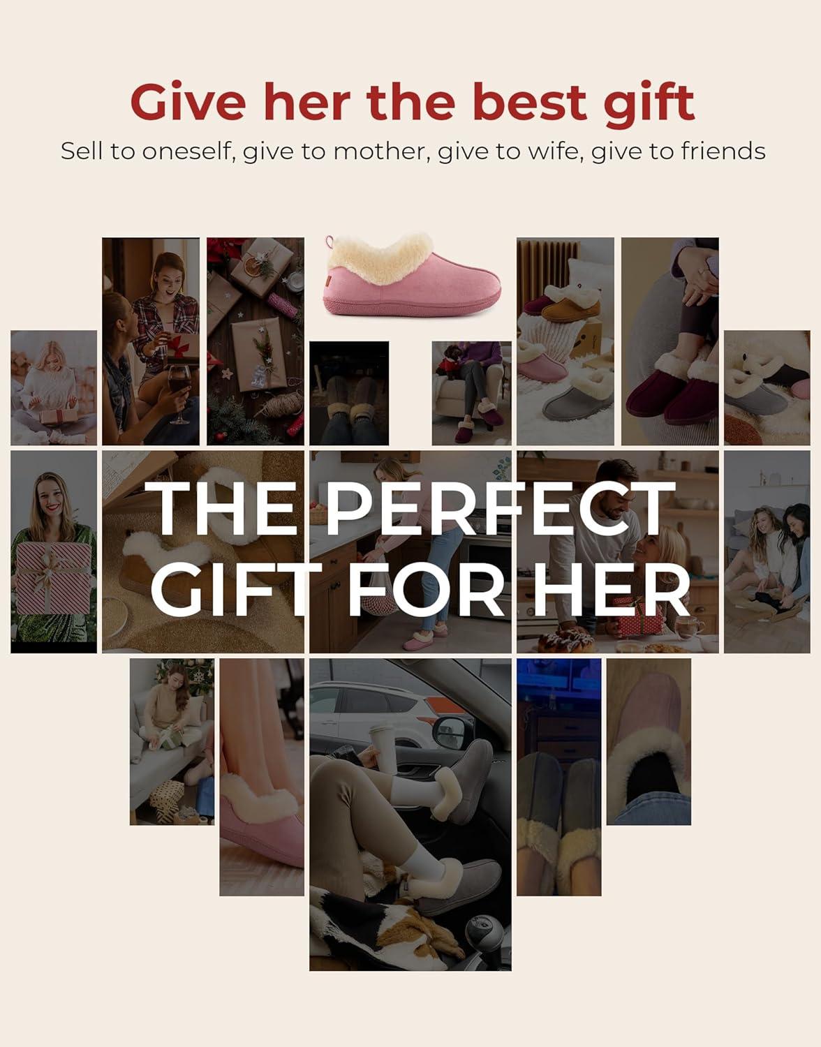 imageHomeTop Womens Closedback Slippers Faux Wool Warm Nonslip Outdoor Indoor House Shoes with Fuzzy CollarPuce Pink