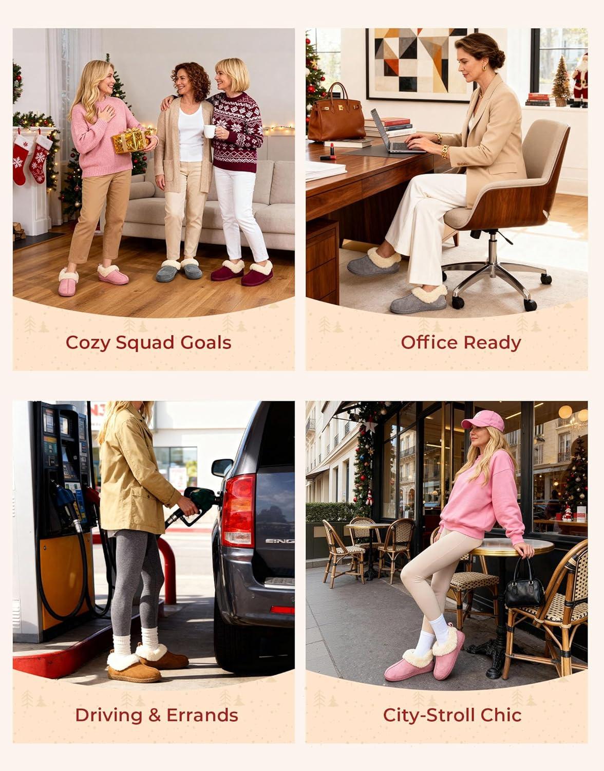 imageHomeTop Womens Closedback Slippers Faux Wool Warm Nonslip Outdoor Indoor House Shoes with Fuzzy CollarPuce Pink