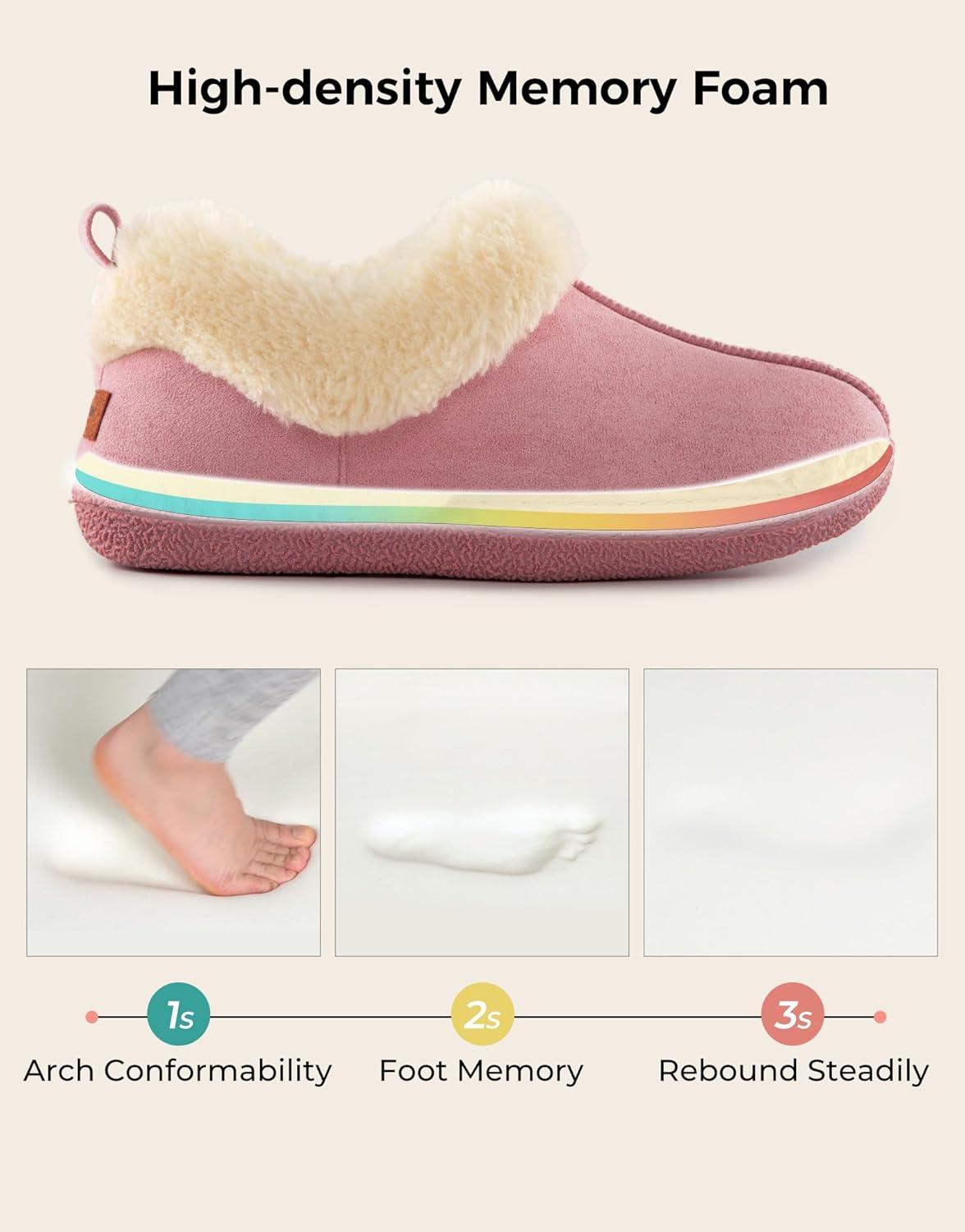 imageHomeTop Womens Closedback Slippers Faux Wool Warm Nonslip Outdoor Indoor House Shoes with Fuzzy CollarPuce Pink