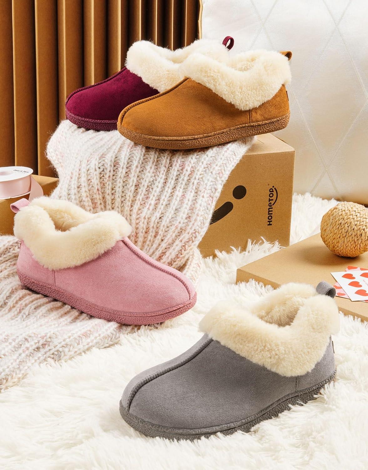 imageHomeTop Womens Closedback Slippers Faux Wool Warm Nonslip Outdoor Indoor House Shoes with Fuzzy CollarPuce Pink