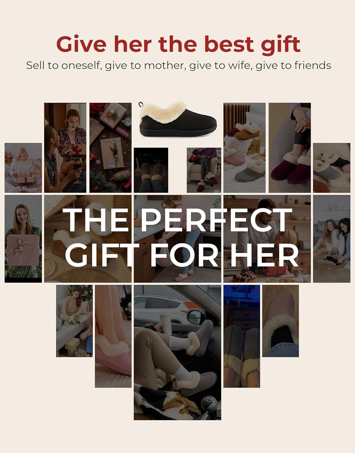 imageHomeTop Womens Closedback Slippers Faux Wool Warm Nonslip Outdoor Indoor House Shoes with Fuzzy CollarTimeless Black