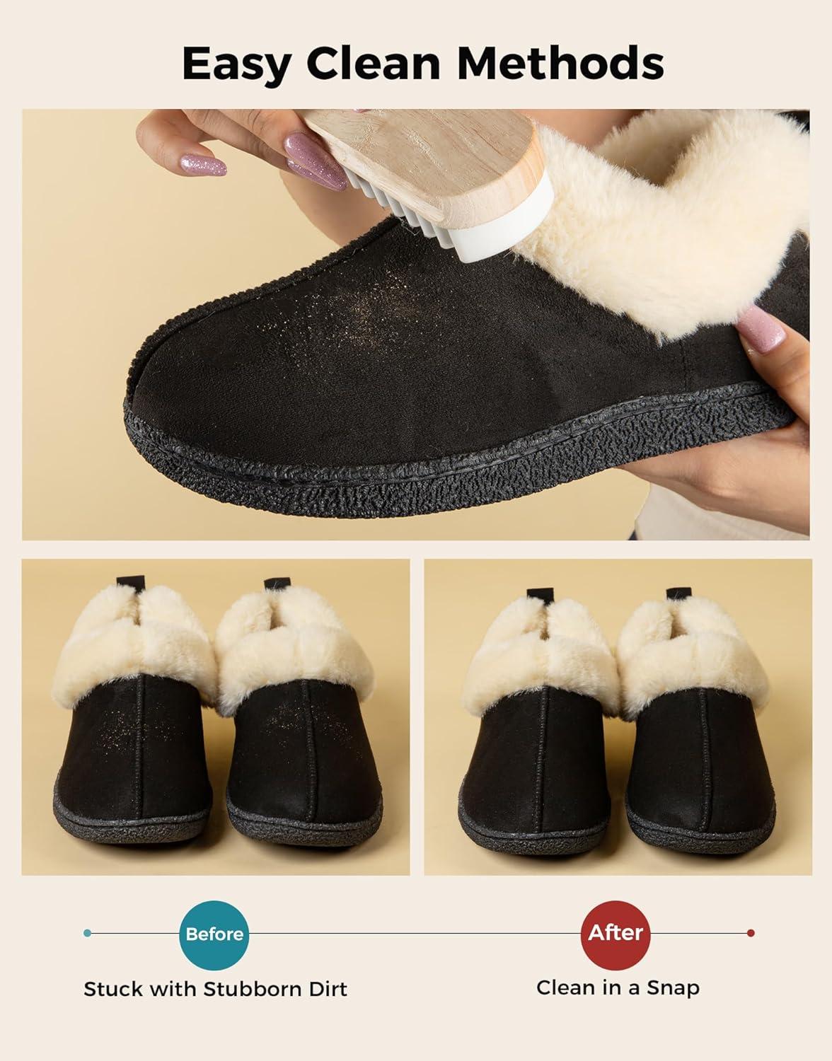 imageHomeTop Womens Closedback Slippers Faux Wool Warm Nonslip Outdoor Indoor House Shoes with Fuzzy CollarTimeless Black