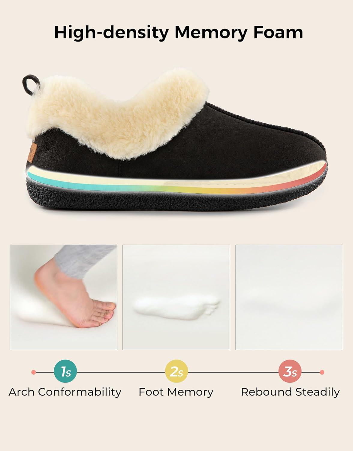 imageHomeTop Womens Closedback Slippers Faux Wool Warm Nonslip Outdoor Indoor House Shoes with Fuzzy CollarTimeless Black
