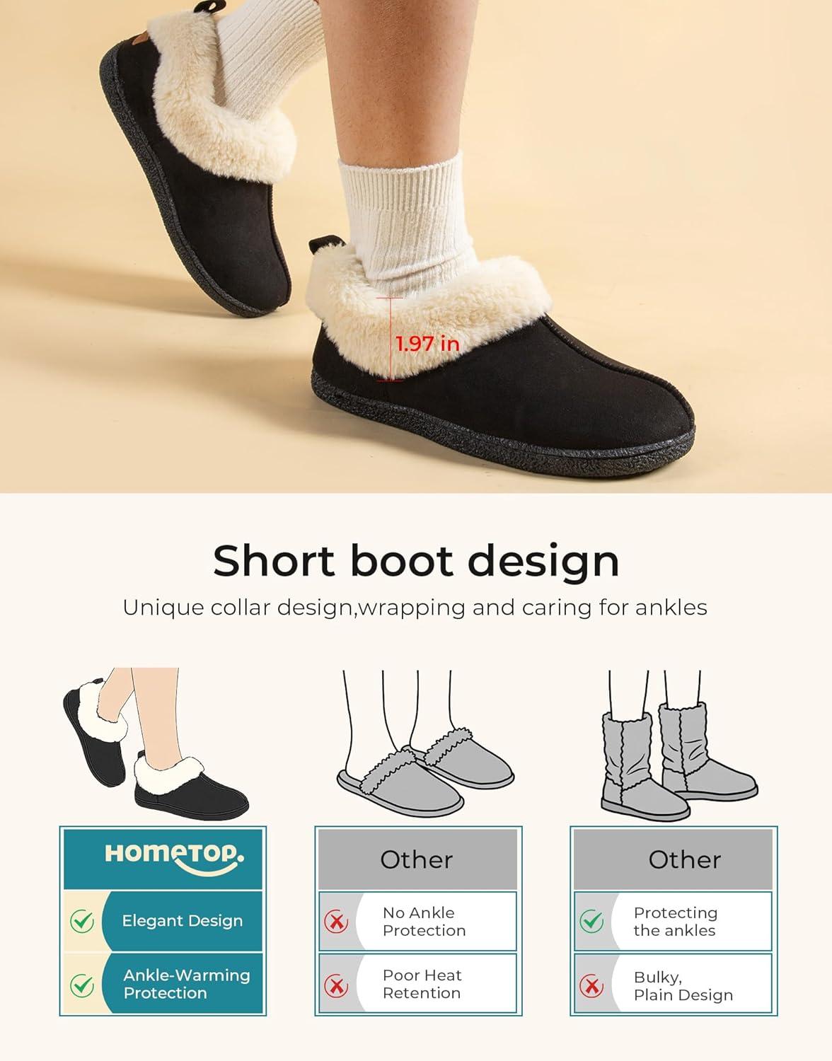 imageHomeTop Womens Closedback Slippers Faux Wool Warm Nonslip Outdoor Indoor House Shoes with Fuzzy CollarTimeless Black