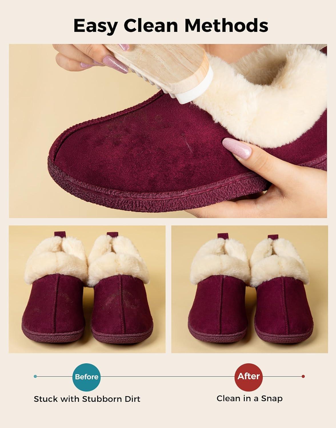 imageHomeTop Womens Closedback Slippers Faux Wool Warm Nonslip Outdoor Indoor House Shoes with Fuzzy CollarWine Red