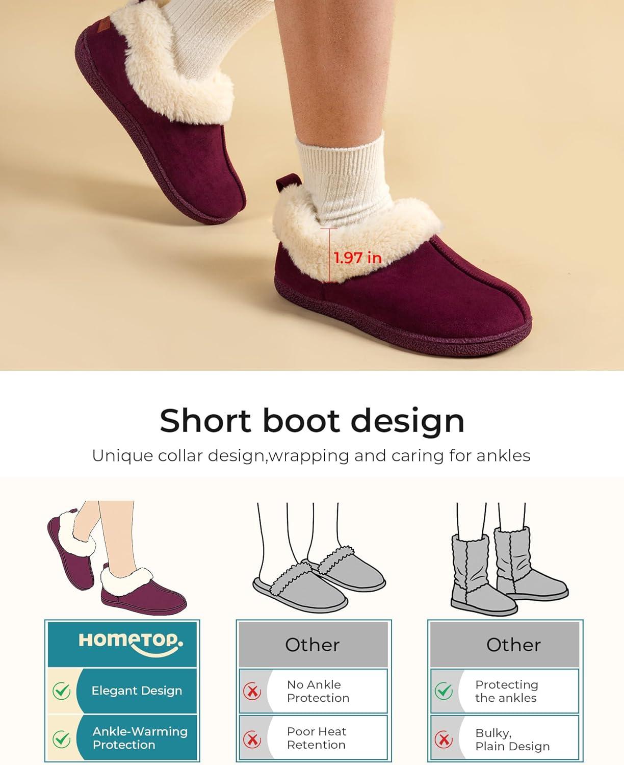 imageHomeTop Womens Closedback Slippers Faux Wool Warm Nonslip Outdoor Indoor House Shoes with Fuzzy CollarWine Red