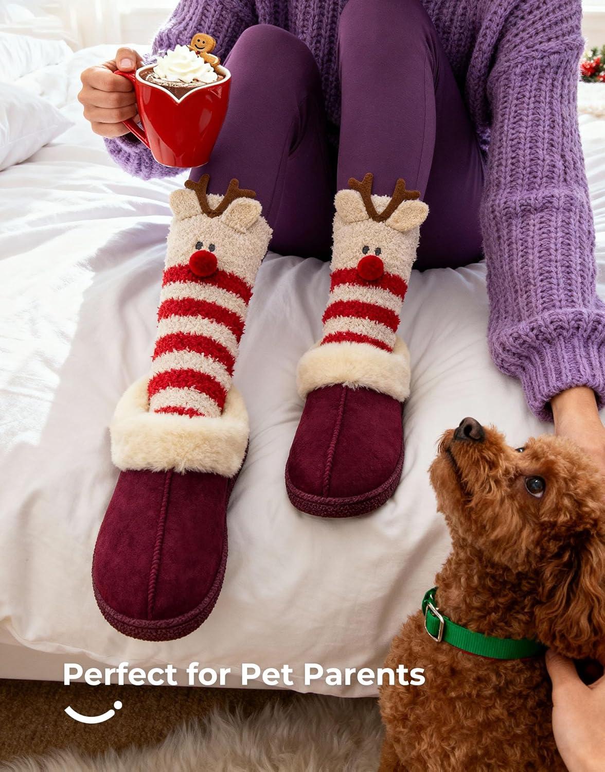 imageHomeTop Womens Closedback Slippers Faux Wool Warm Nonslip Outdoor Indoor House Shoes with Fuzzy CollarWine Red