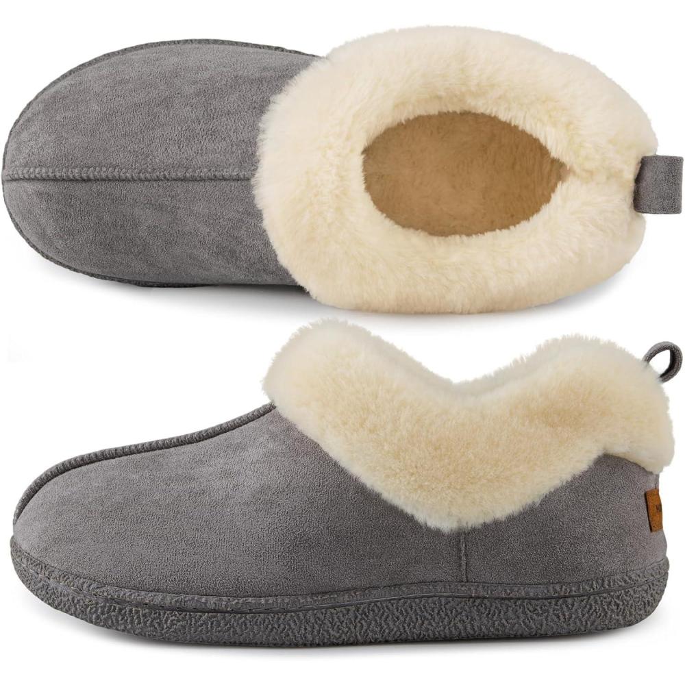 imageHomeTop Womens Closedback Slippers Faux Wool Warm Nonslip Outdoor Indoor House Shoes with Fuzzy CollarDark Gray