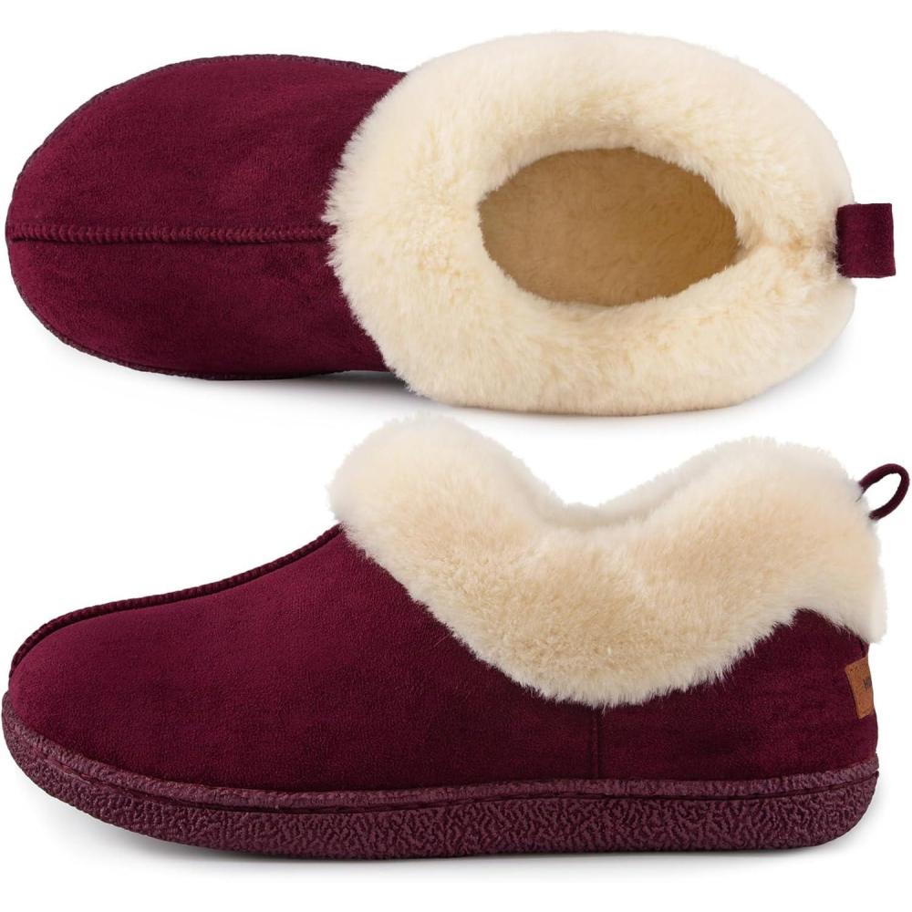 imageHomeTop Womens Closedback Slippers Faux Wool Warm Nonslip Outdoor Indoor House Shoes with Fuzzy CollarWine Red