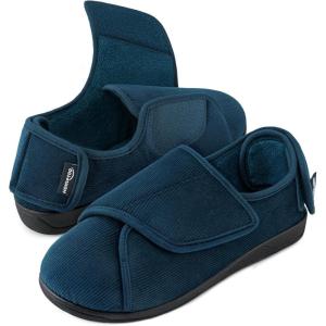 imageHomeTop Mens Corduroy Slippers Comfy Adjustable Hook and Loop Memory Foam Wide Indoor House Shoes for Diabetic Swollen FeetCadet Blue