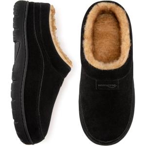 imageHomeTop Mens Moccasin Slippers Soft Warm Nonslip Memory Foam Indoor House Shoes with Fluffy LiningDark Black