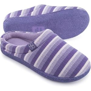 image:imageHomeTop Womens Knit Memory Foam Slippers Warm Soft House Shoes with Antislip SoleFairy Stripe Purple