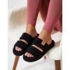 image:imageHomeTop Womens Flannel Open Toe Slippers Soft Memory Foam House Shoes for IndoorMidnight Black