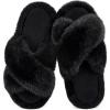 image:imageHomeTop Womens Fluffy Cross Band Slippers Soft Plush Indoor House SlidesClassic Black