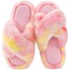 image:imageHomeTop Womens Fluffy Cross Band Slippers Soft Plush Indoor House SlidesPink Fusion Dye