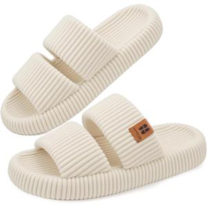 image:imageHomeTop Womens Flannel Open Toe Slippers Soft Memory Foam House Shoes for IndoorArctic White
