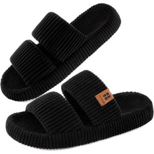 image:imageHomeTop Womens Flannel Open Toe Slippers Soft Memory Foam House Shoes for IndoorMidnight Black