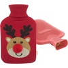 image:imageHomeTop Classic Rubber Hot Water Bottle with Christmas Accent Knit Cover Pom Pom ReindeerRed