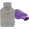 image:imageHomeTop Premium Classic Rubber Hot Water Bottle and Heart Knit Cover Gray