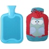 image:imagePremium Classic Rubber Hot Water Bottle wCute Knit Cover 2 Liter BlueRed with Owl