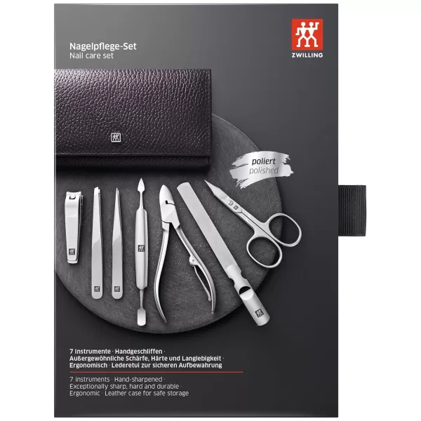 ZWILLING Beauty Classic INOX Manicure and Pedicure Nappa Leather Case with Snap Closure, Nail Care Kit, 8-Piece, Premium Travel Nail Kit, Black