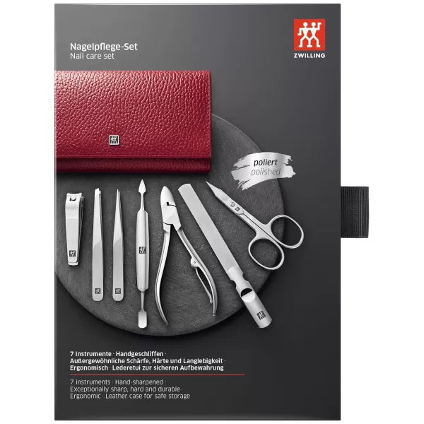 ZWILLING Beauty Classic INOX Manicure and Pedicure Nappa Leather Case with Snap Closure, Nail Care Kit, 8-Piece, Premium Travel Nail Kit, Black