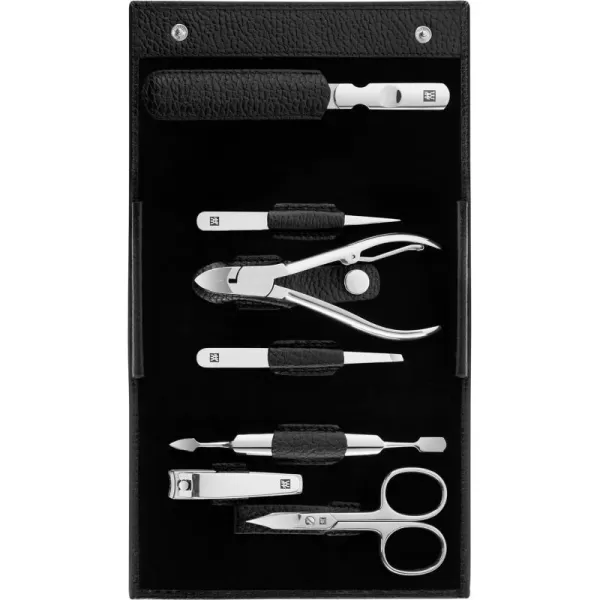 ZWILLING Beauty Classic INOX Manicure and Pedicure Nappa Leather Case with Snap Closure, Nail Care Kit, 8-Piece, Premium Travel Nail Kit, Black