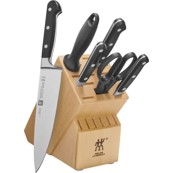 ZWILLING Professional S 7-Piece Razor-Sharp German Block Knife Set With Solid White Rubberwood Block, Made in Company-Owned German Factory with Special Formula Steel perfected for almost 300 Years