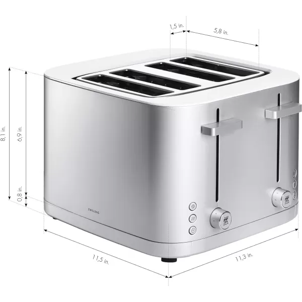 ZWILLING Enfinigy 2 Long Slot Toaster, 4 Slices with Extra Wide 1.5" Slots for Bagels, 7 Toast Settings, Even Toasting, Reheat, Cancel, Defrost, Black