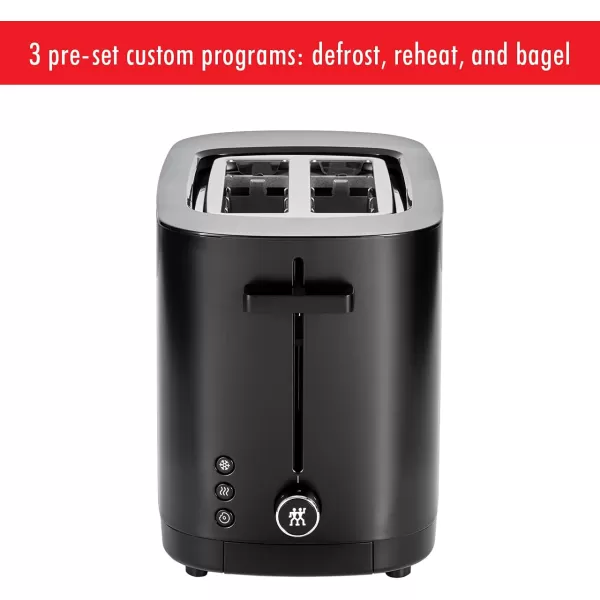 ZWILLING Enfinigy 2 Long Slot Toaster, 4 Slices with Extra Wide 1.5" Slots for Bagels, 7 Toast Settings, Even Toasting, Reheat, Cancel, Defrost, Black