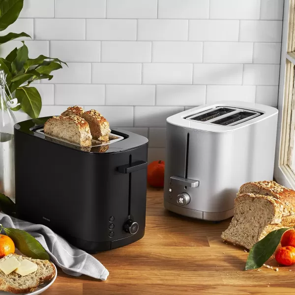ZWILLING Enfinigy 2 Long Slot Toaster, 4 Slices with Extra Wide 1.5" Slots for Bagels, 7 Toast Settings, Even Toasting, Reheat, Cancel, Defrost, Black