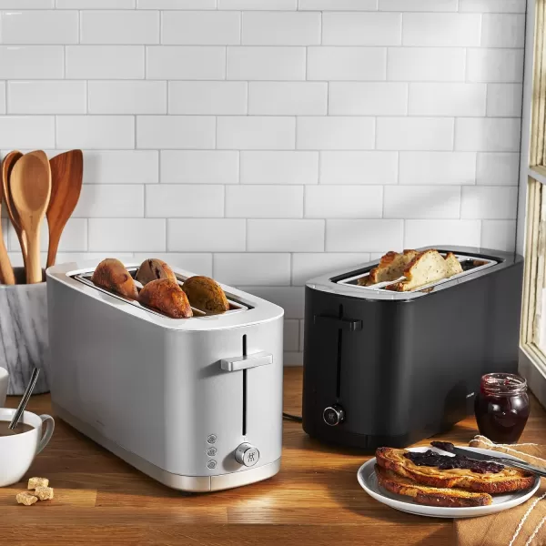 ZWILLING Enfinigy 2 Long Slot Toaster, 4 Slices with Extra Wide 1.5" Slots for Bagels, 7 Toast Settings, Even Toasting, Reheat, Cancel, Defrost, Black