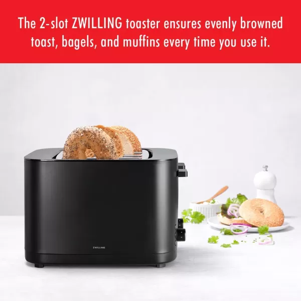 ZWILLING Enfinigy 2 Long Slot Toaster, 4 Slices with Extra Wide 1.5" Slots for Bagels, 7 Toast Settings, Even Toasting, Reheat, Cancel, Defrost, Black