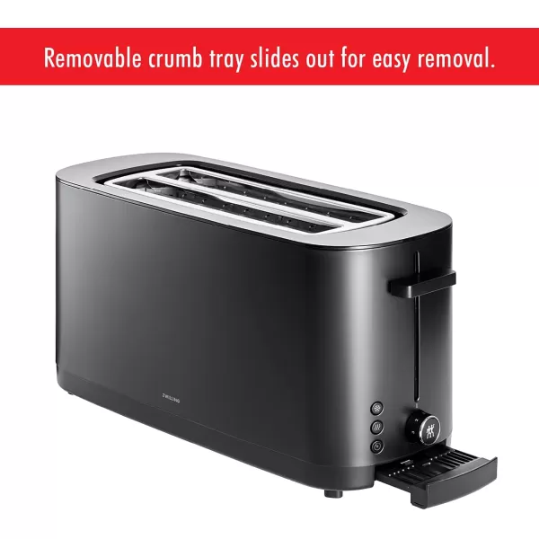 ZWILLING Enfinigy 2 Long Slot Toaster, 4 Slices with Extra Wide 1.5" Slots for Bagels, 7 Toast Settings, Even Toasting, Reheat, Cancel, Defrost, Black