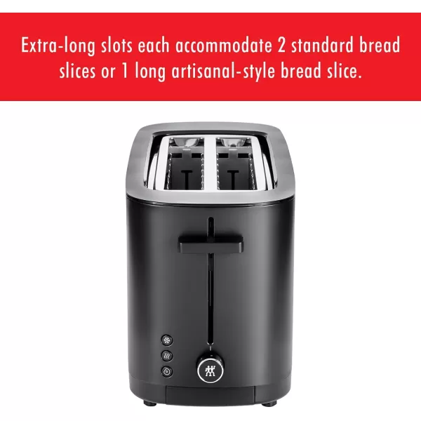 ZWILLING Enfinigy 2 Long Slot Toaster, 4 Slices with Extra Wide 1.5" Slots for Bagels, 7 Toast Settings, Even Toasting, Reheat, Cancel, Defrost, Black