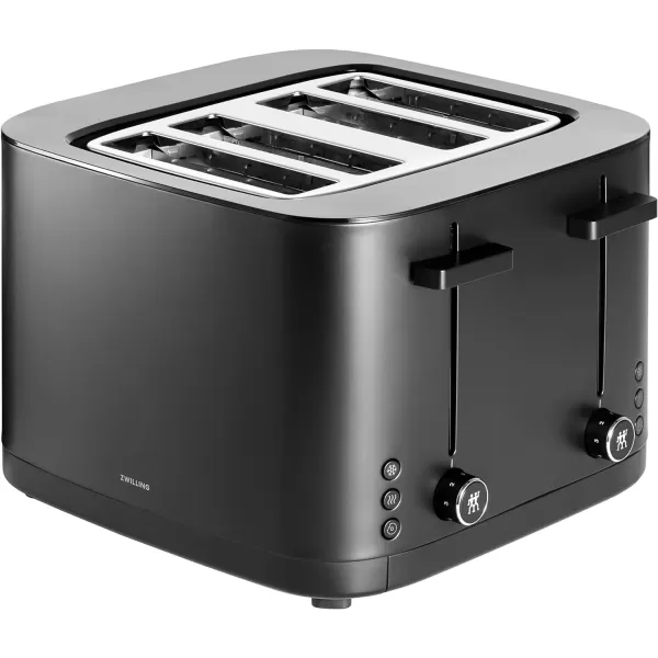 ZWILLING Enfinigy 2 Long Slot Toaster, 4 Slices with Extra Wide 1.5" Slots for Bagels, 7 Toast Settings, Even Toasting, Reheat, Cancel, Defrost, Black