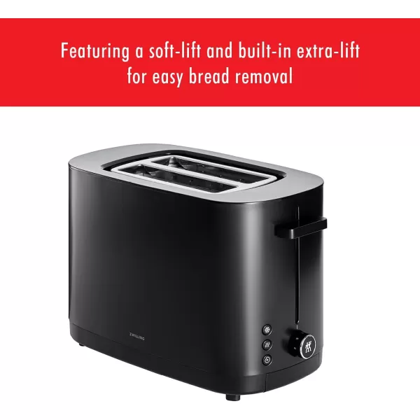 ZWILLING Enfinigy 2 Long Slot Toaster, 4 Slices with Extra Wide 1.5" Slots for Bagels, 7 Toast Settings, Even Toasting, Reheat, Cancel, Defrost, Black