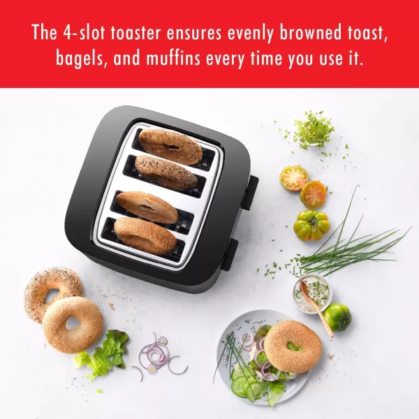 ZWILLING Enfinigy 2 Long Slot Toaster, 4 Slices with Extra Wide 1.5" Slots for Bagels, 7 Toast Settings, Even Toasting, Reheat, Cancel, Defrost, Black