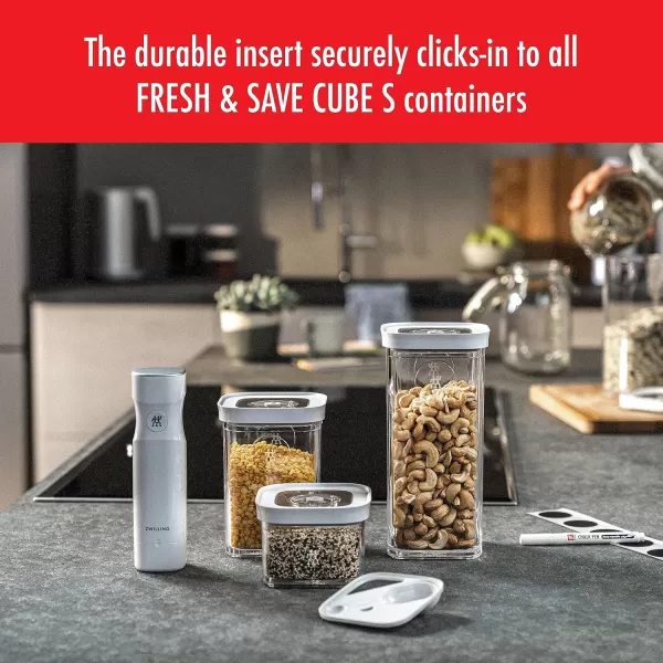 ZWILLING Fresh &amp; Save CUBE 4-in-1 Multifunctional Insert with Integrated Dual-Sided Measuring Spoon, Pour Spout, and Leveler, BPA-Free Plastic, Small, White