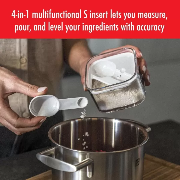 ZWILLING Fresh &amp; Save CUBE 4-in-1 Multifunctional Insert with Integrated Dual-Sided Measuring Spoon, Pour Spout, and Leveler, BPA-Free Plastic, Small, White