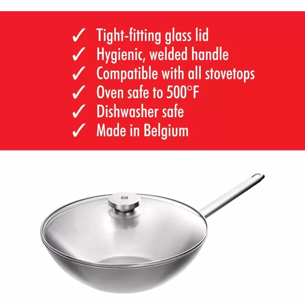 ZWILLING Plus 12-inch Stainless Steel Nonstick Wok with Lid