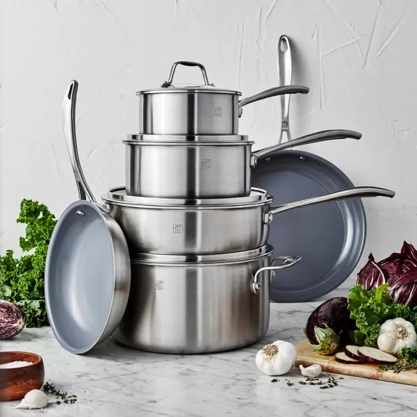 ZWILLING Spirit 3-ply 10-pc Stainless Steel Ceramic Nonstick Pots and Pans Set, Dutch Oven, Fry Pan