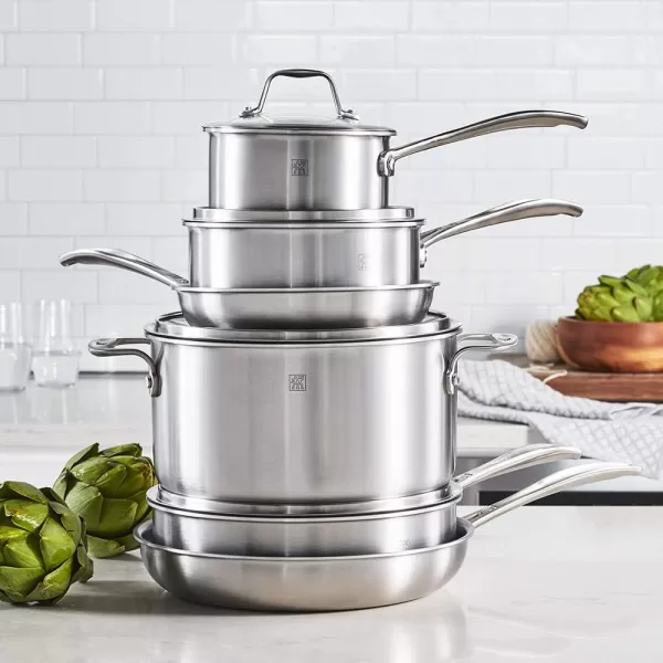 ZWILLING Spirit 3-ply 10-pc Stainless Steel Ceramic Nonstick Pots and Pans Set, Dutch Oven, Fry Pan